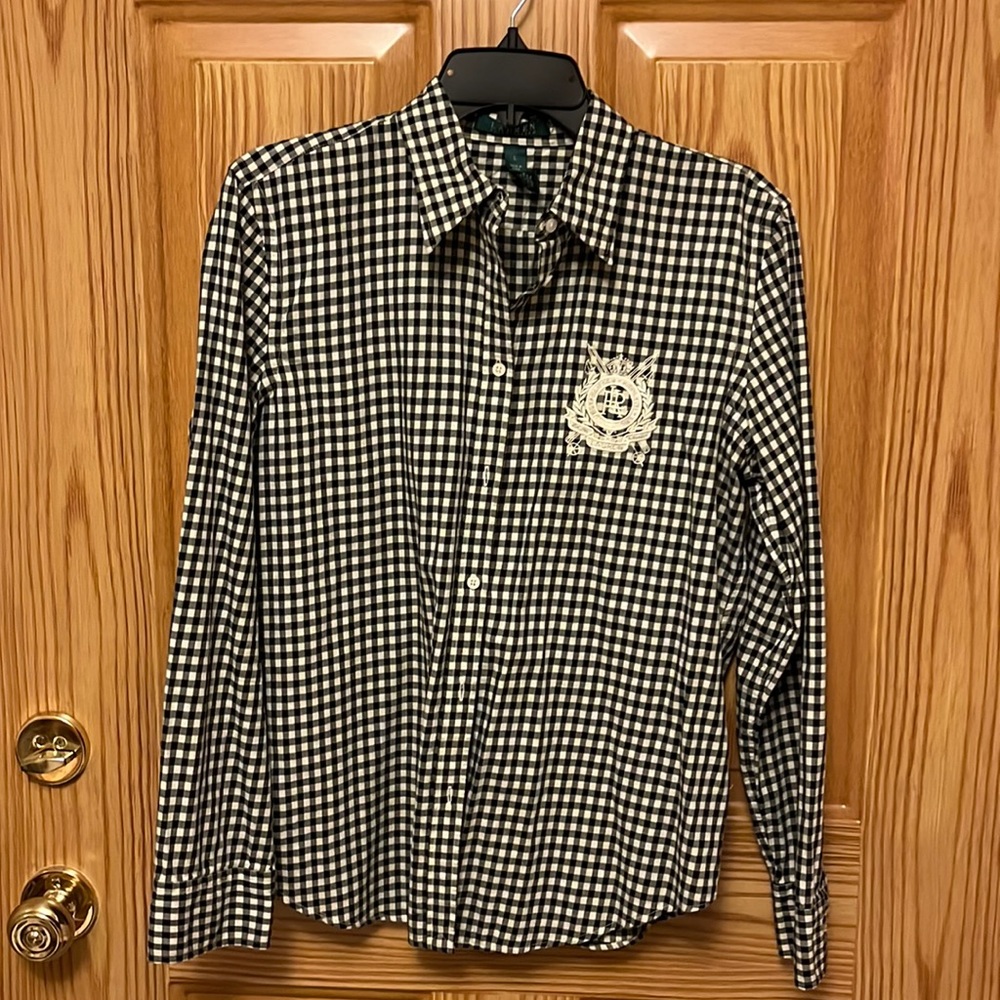 LAUREN RALPH LAUREN Blouse with Embroidered Crest size L
